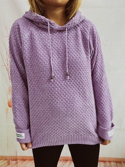 Drawstring Long Sleeve  Hooded Sweater.