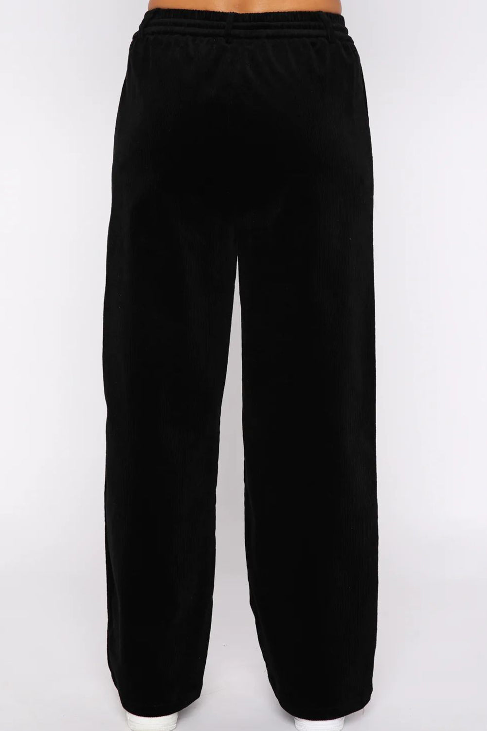 Chic black wide leg pants with adjustable drawstring waist