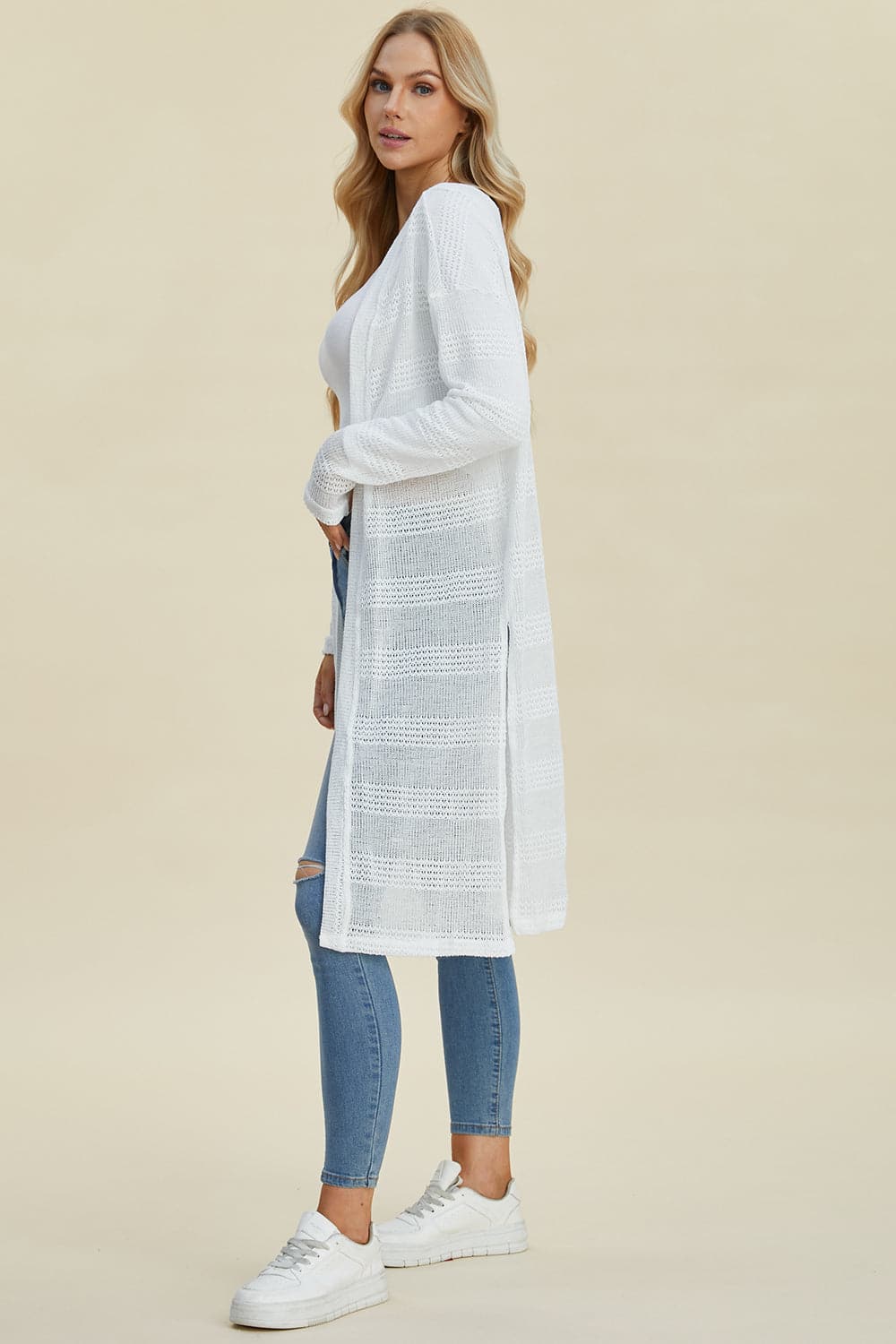 Double Take Full Size Open Front Longline Cardigan.