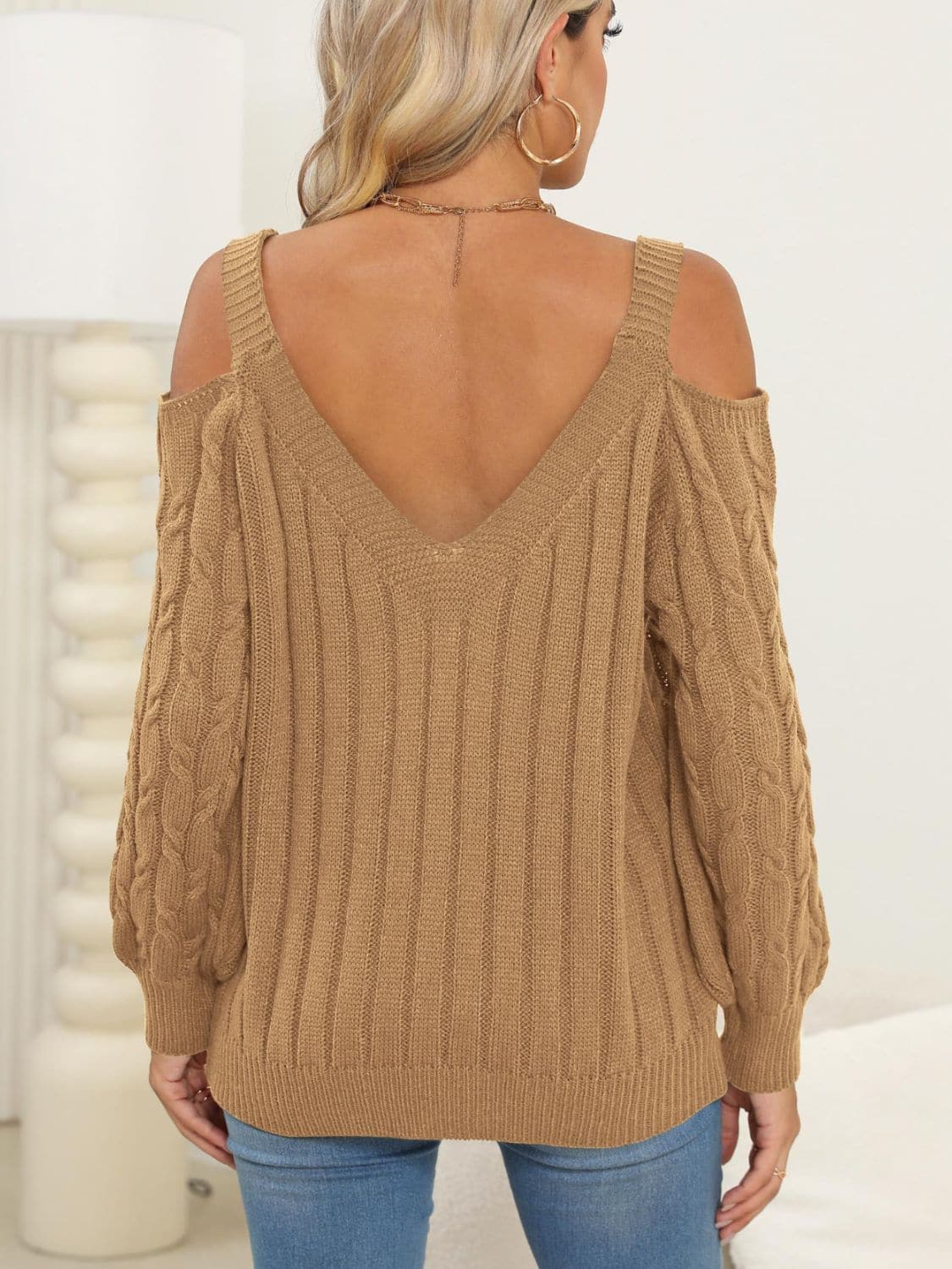 Cozy cable-knit v-neck pullover sweater