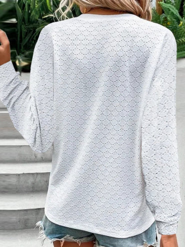 Eyelet Notched Long Sleeve T-Shirt.