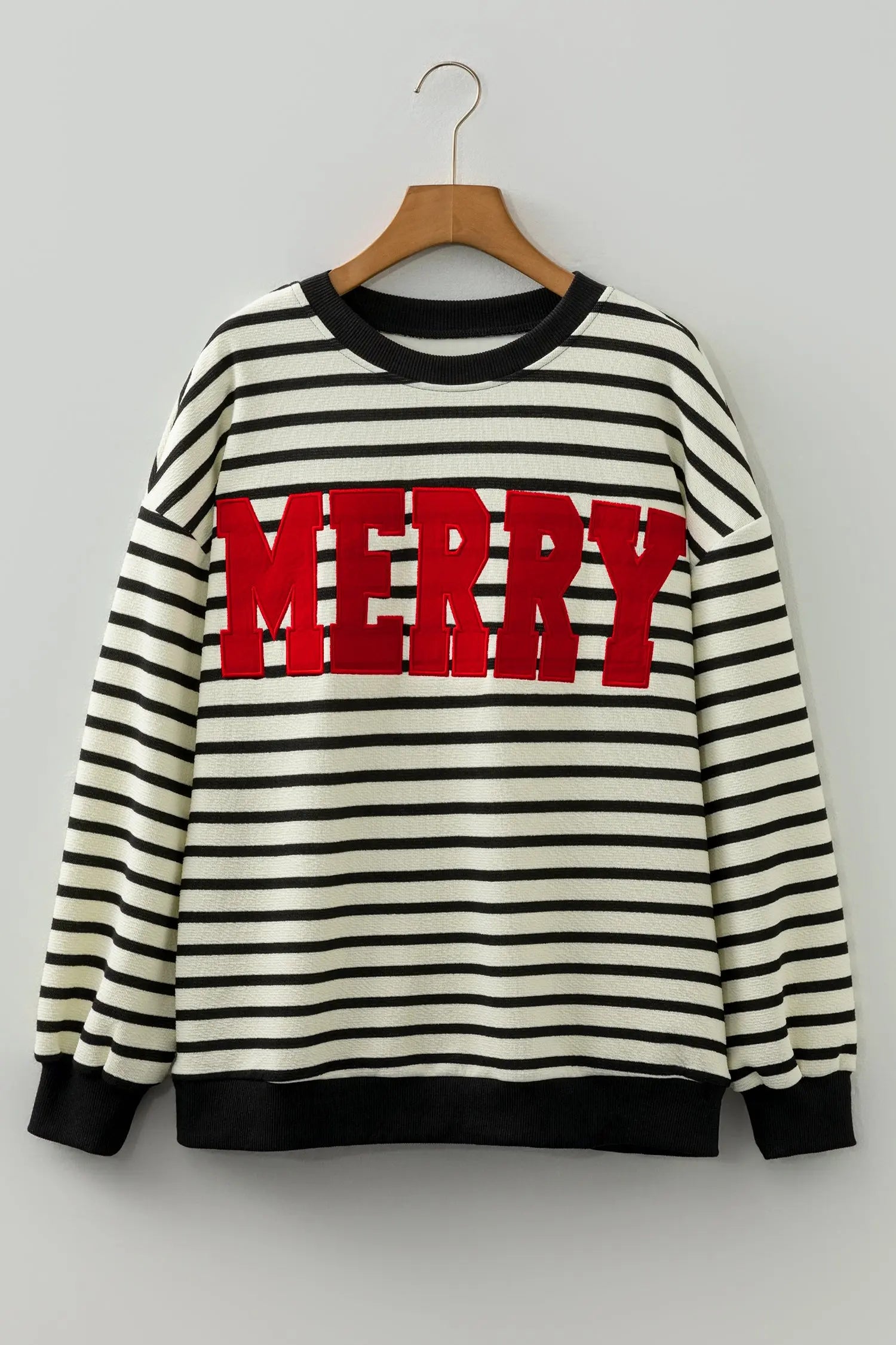White Stripe Contrast Merry Letter Christmas Print Drop Shoulder Sweatshirt Dear-Lover Dropshipping