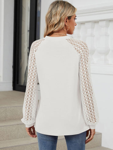 Round Neck Lace Long Sleeve Top.