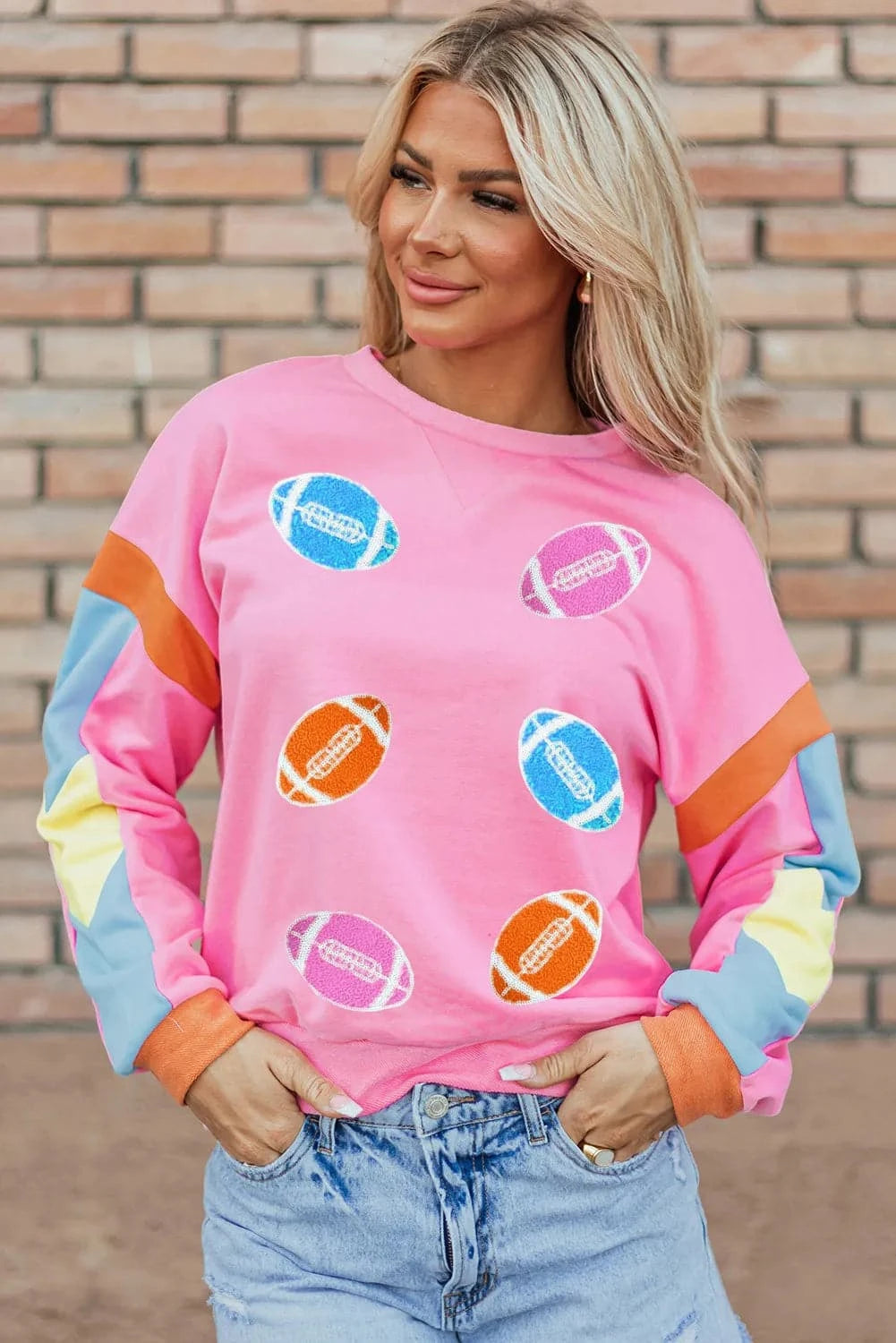 Stylish Contrast Long Sleeve Football Sweatshirt