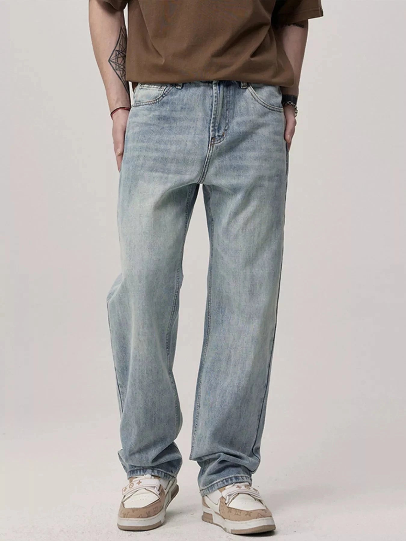 Men's Washed Loose Fit Jeans With Slight Stretch Cotton Blend Simply Love
