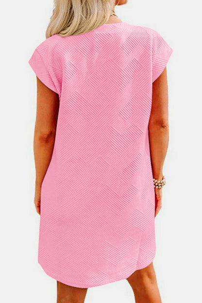 Textured Round Neck Cap Sleeve Dress.