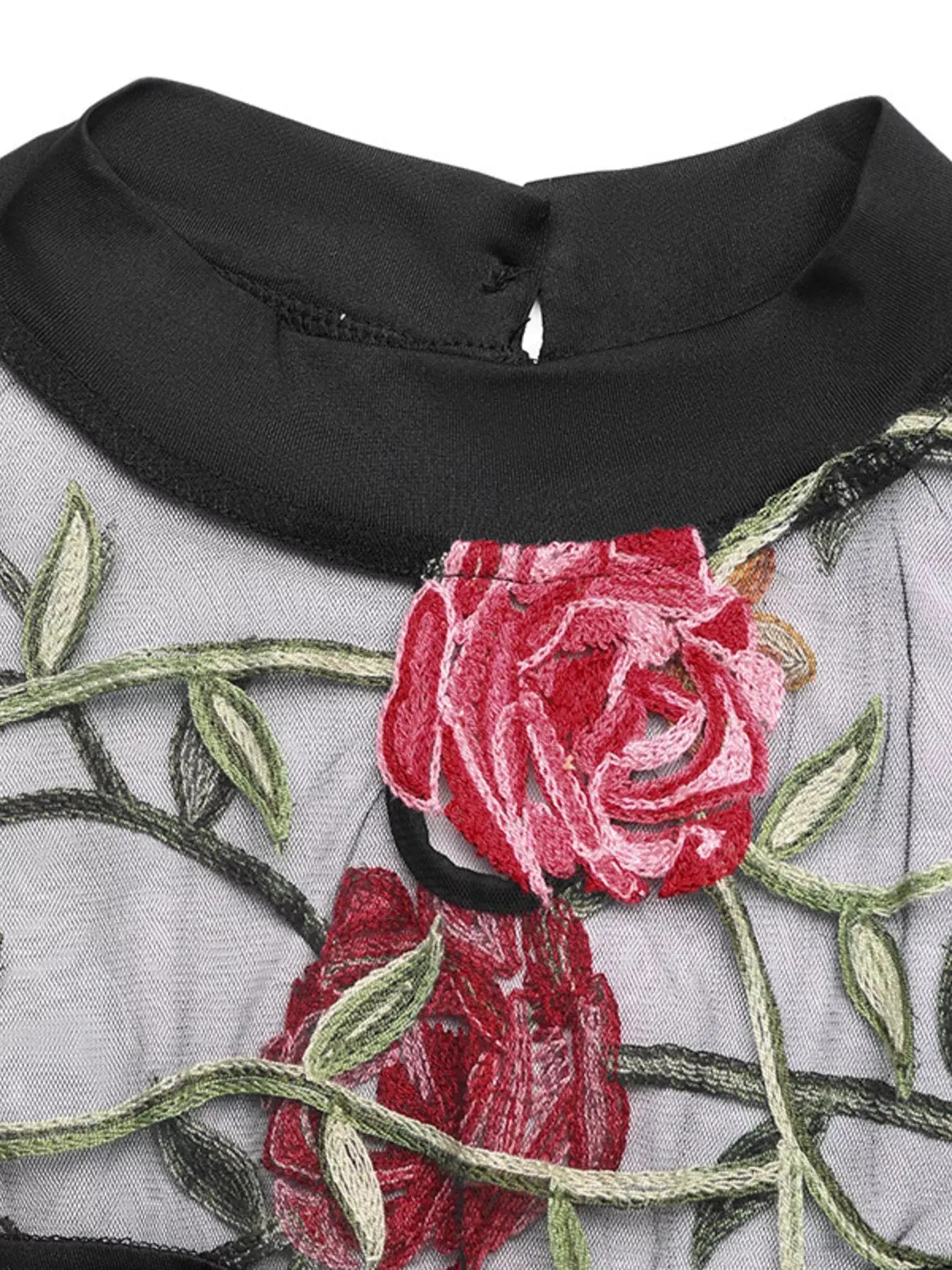 Floral Embroidered Mesh Long Sleeve Bodysuit Simply Love