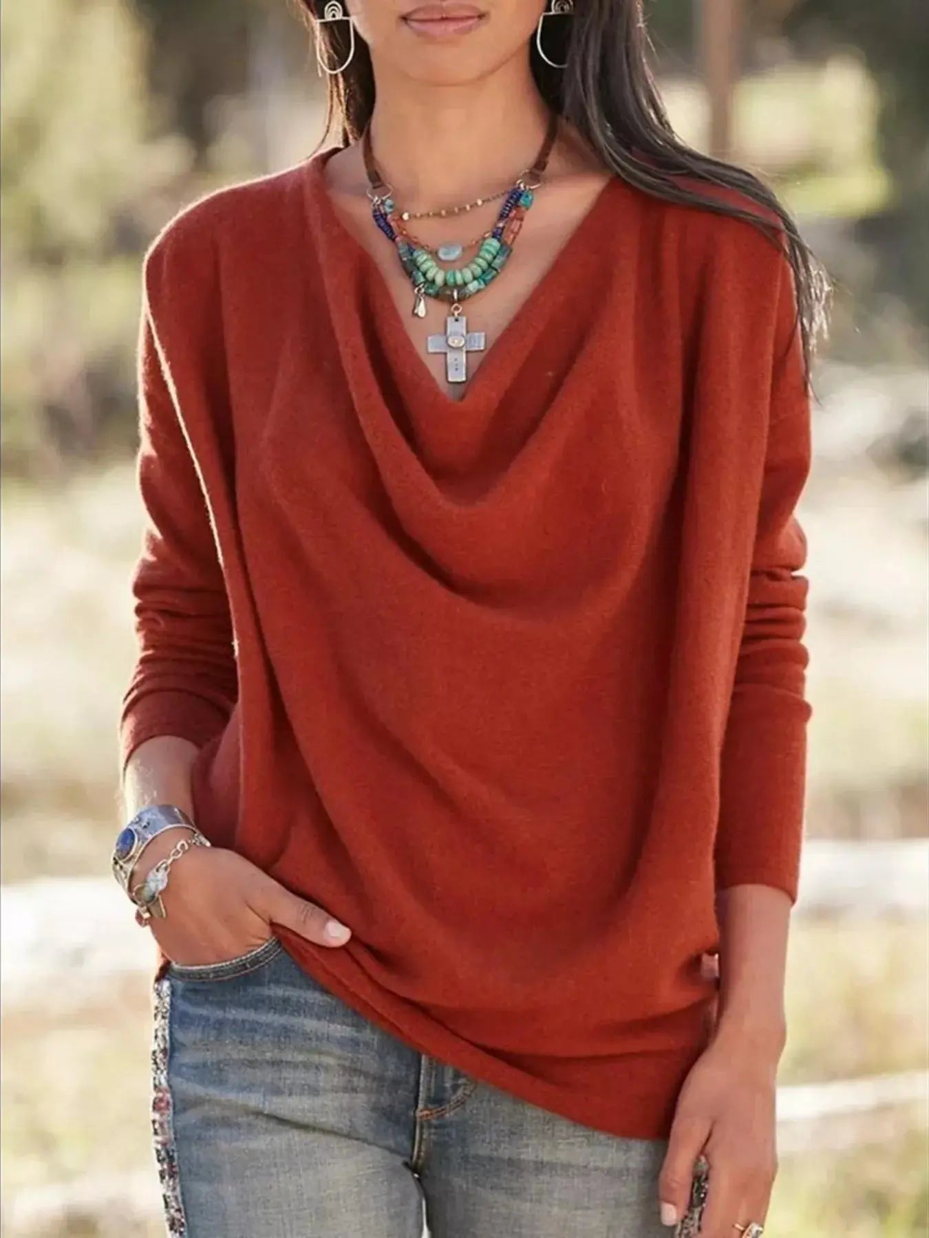 Full Size Cowl Neck Long Sleeve Top Plus Size Simply Love