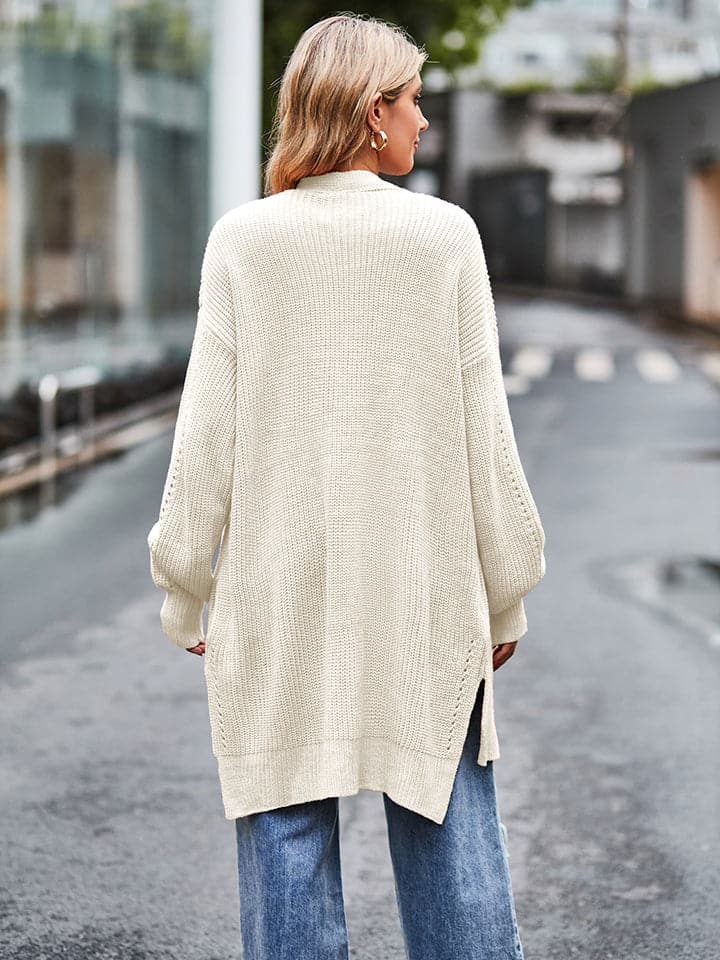 Long Sleeve Waffle-Knit Cardigan.