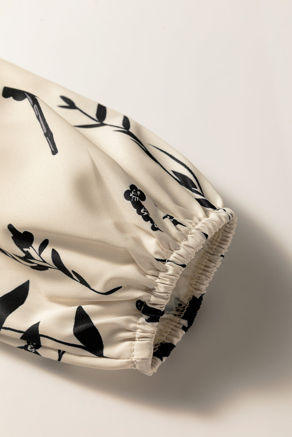 Premium Khaki Botanical Floral Print Split Neck Long Sleeve Blouse Dear-Lover Dropshipping