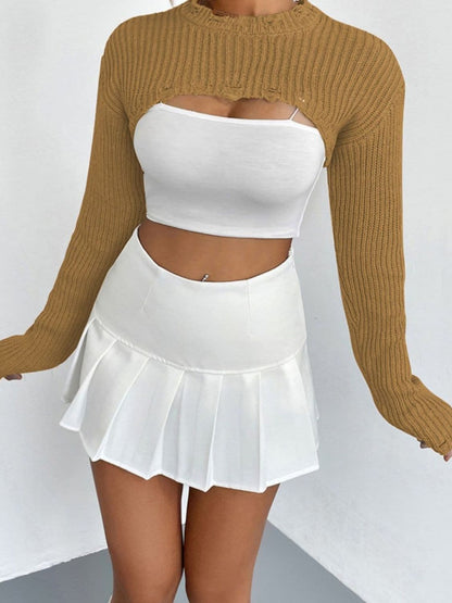 Distressed Long Sleeve Cropped Sweater.