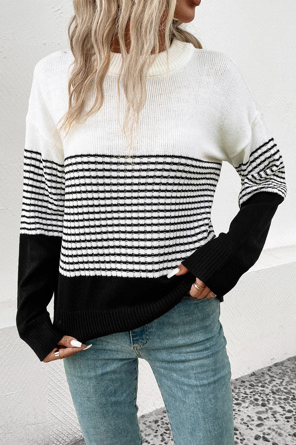 Striped Drop Shoulder Sweater.