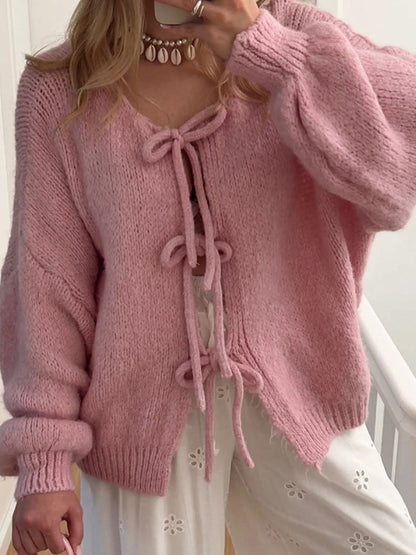 Tied shoulder cardigan with long sleeves