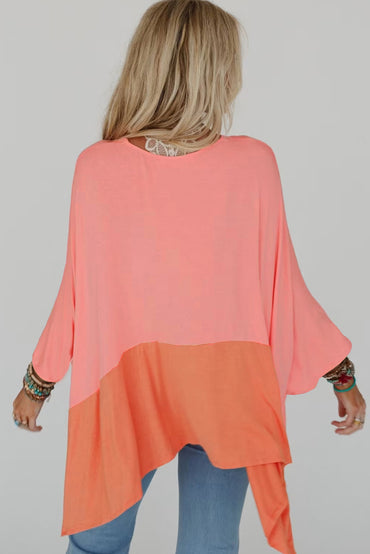 Grapefruit and orange oversized patchwork top with side splits