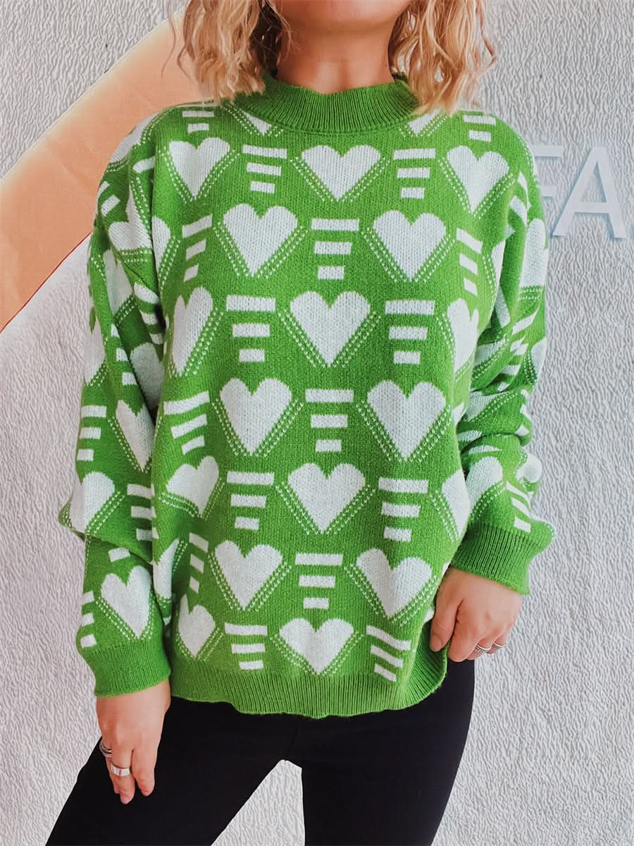 Heartfelt Contrast Long Sleeve Sweater with Dropped Shoulders