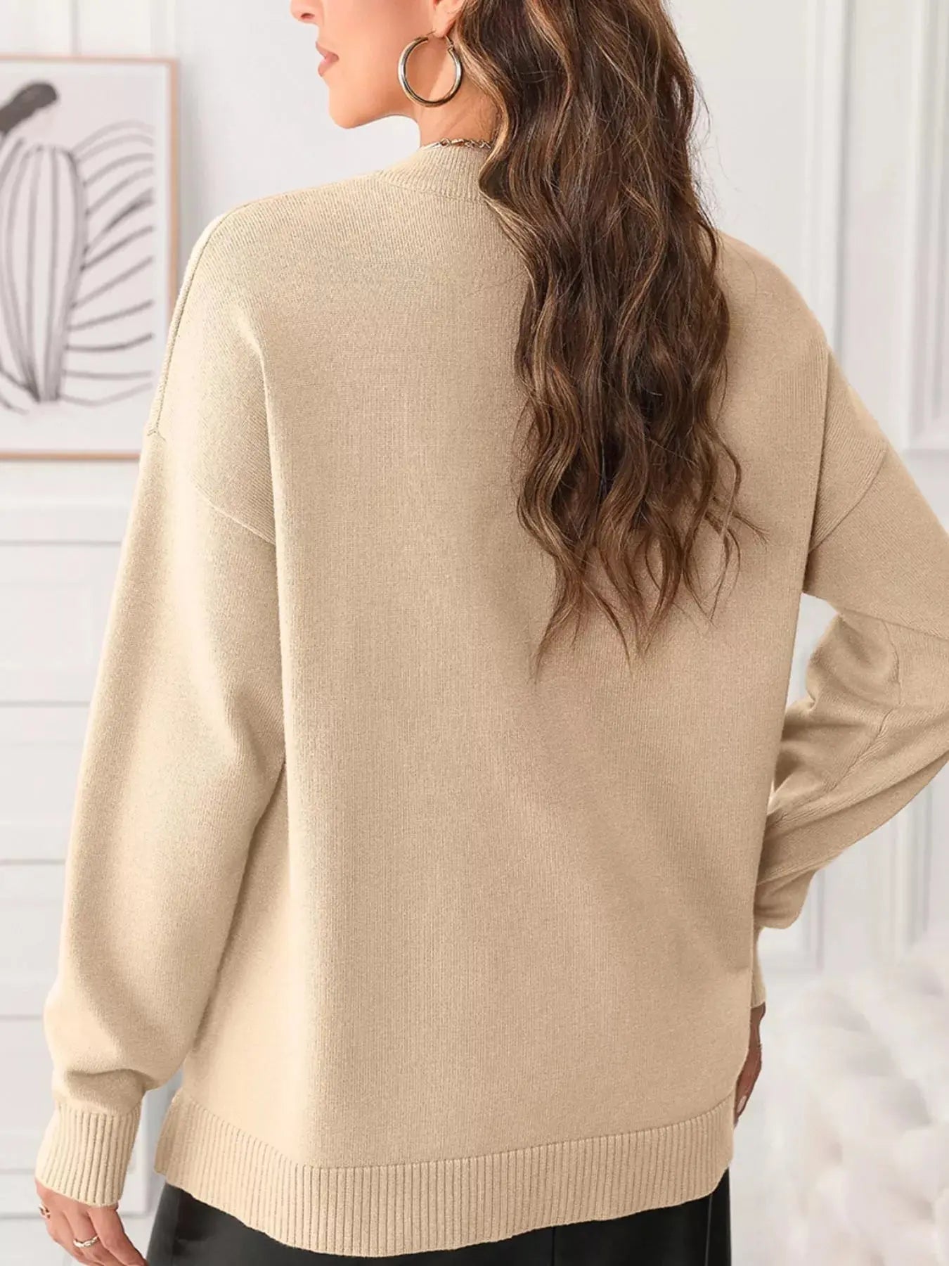 Front Center Seam Drop Shoulder Solid Sweater Simply Love