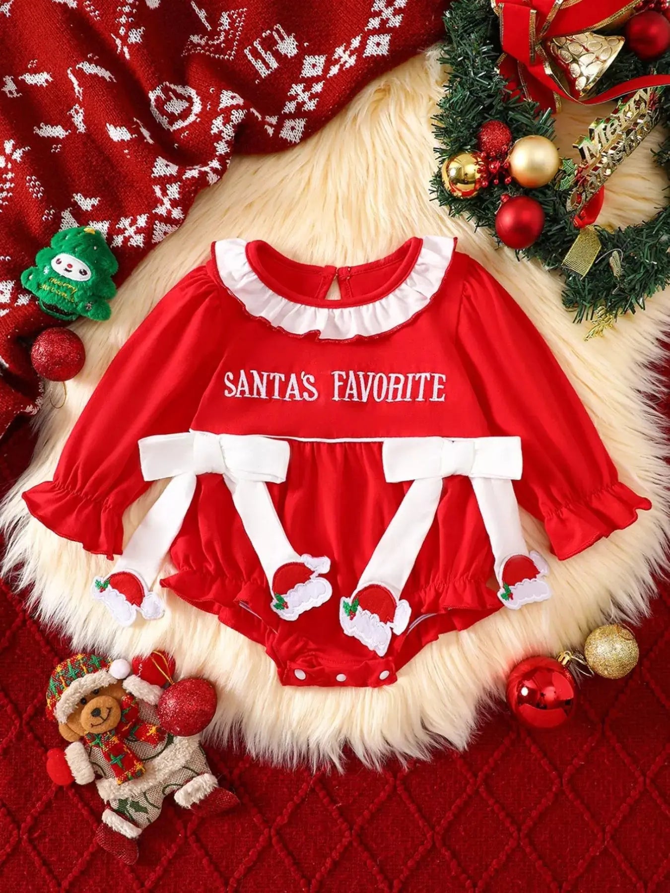 Children's Christmas Theme Bodysuit with Ruffled Simply Love