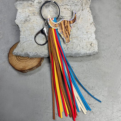 Rhinestone Bull Keychain with Tassel.