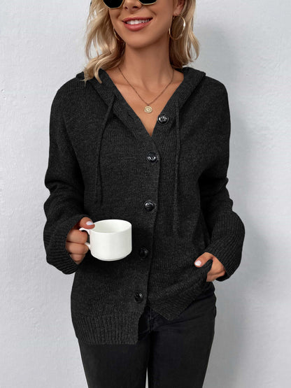 Button-Down Long Sleeve Hooded Sweater.