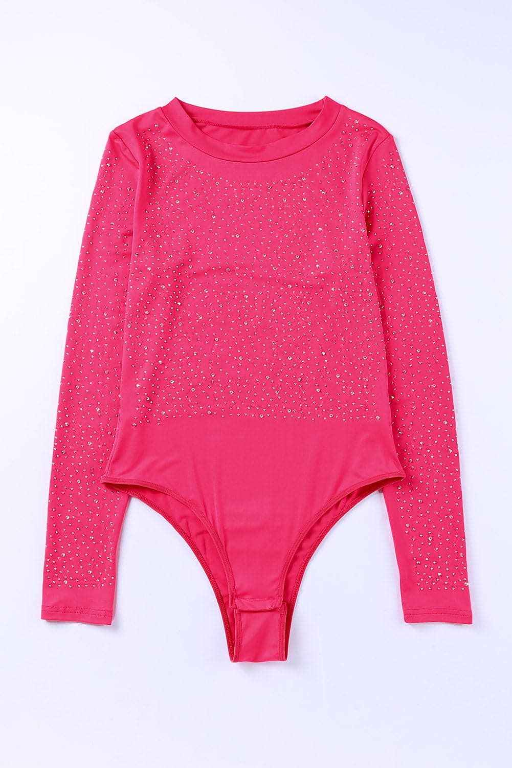 Rhinestone Round Neck Long Sleeve Bodysuit.