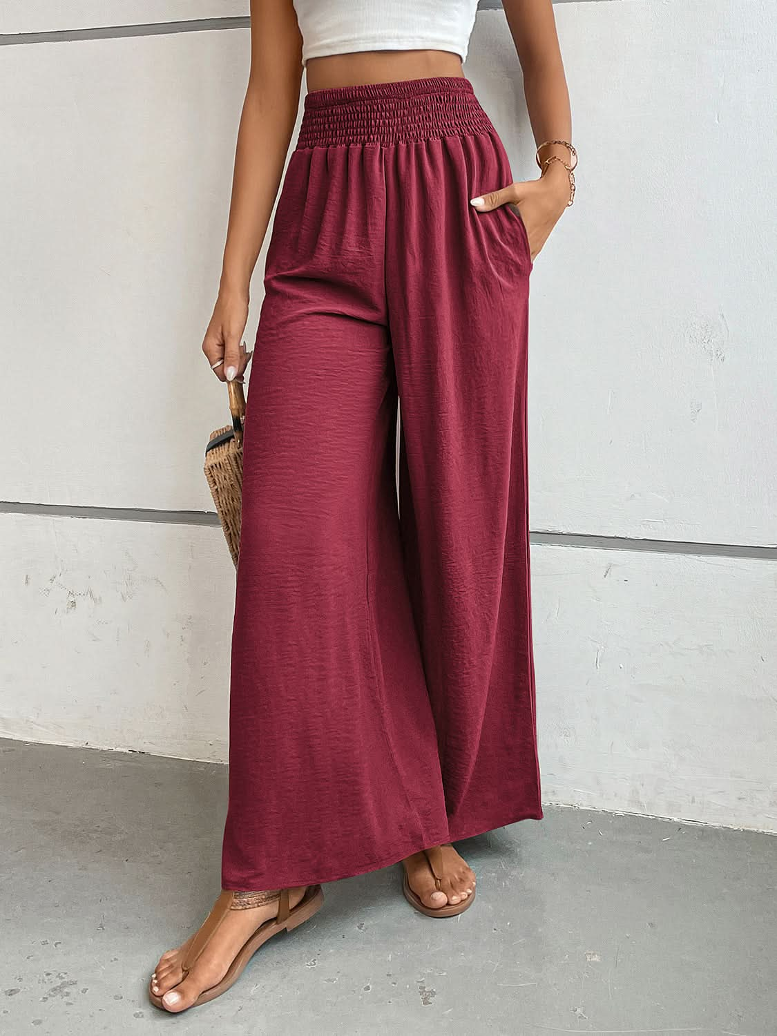 Perfee Wide Leg Pants with Pockets