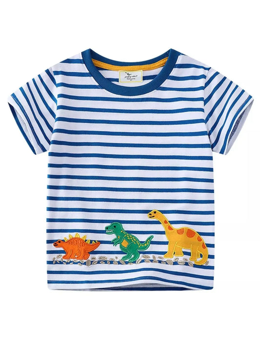 Children's Dinosaur Round Neck Striped T-Shirt Simply Love