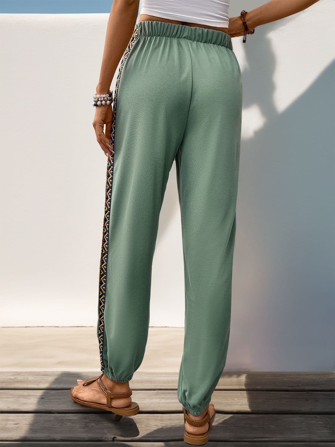 Weave Band Patchwork Elastic Waist Joggers.