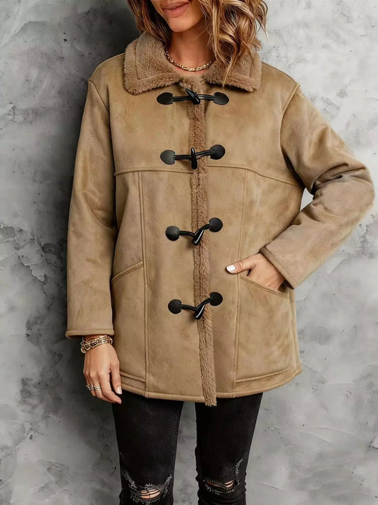 Faux Suede Sherpa Lined Toggle Coat Simply Love