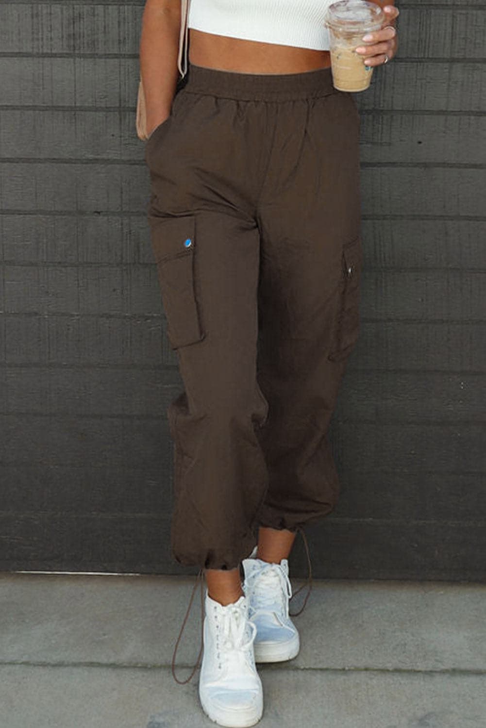 Drawstring Elastic Waist Pants with Pockets.