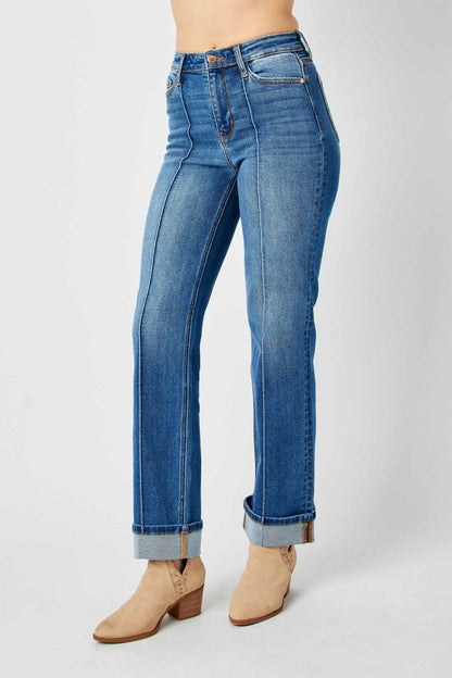 Judy Blue Full Size High Waist Front Seam Detail Straight Jeans.