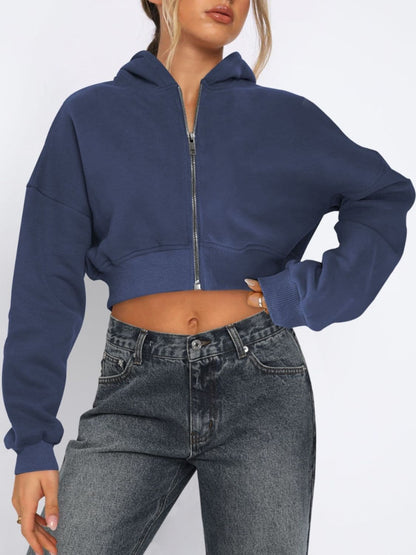 Cropped zip-up hoodie for women