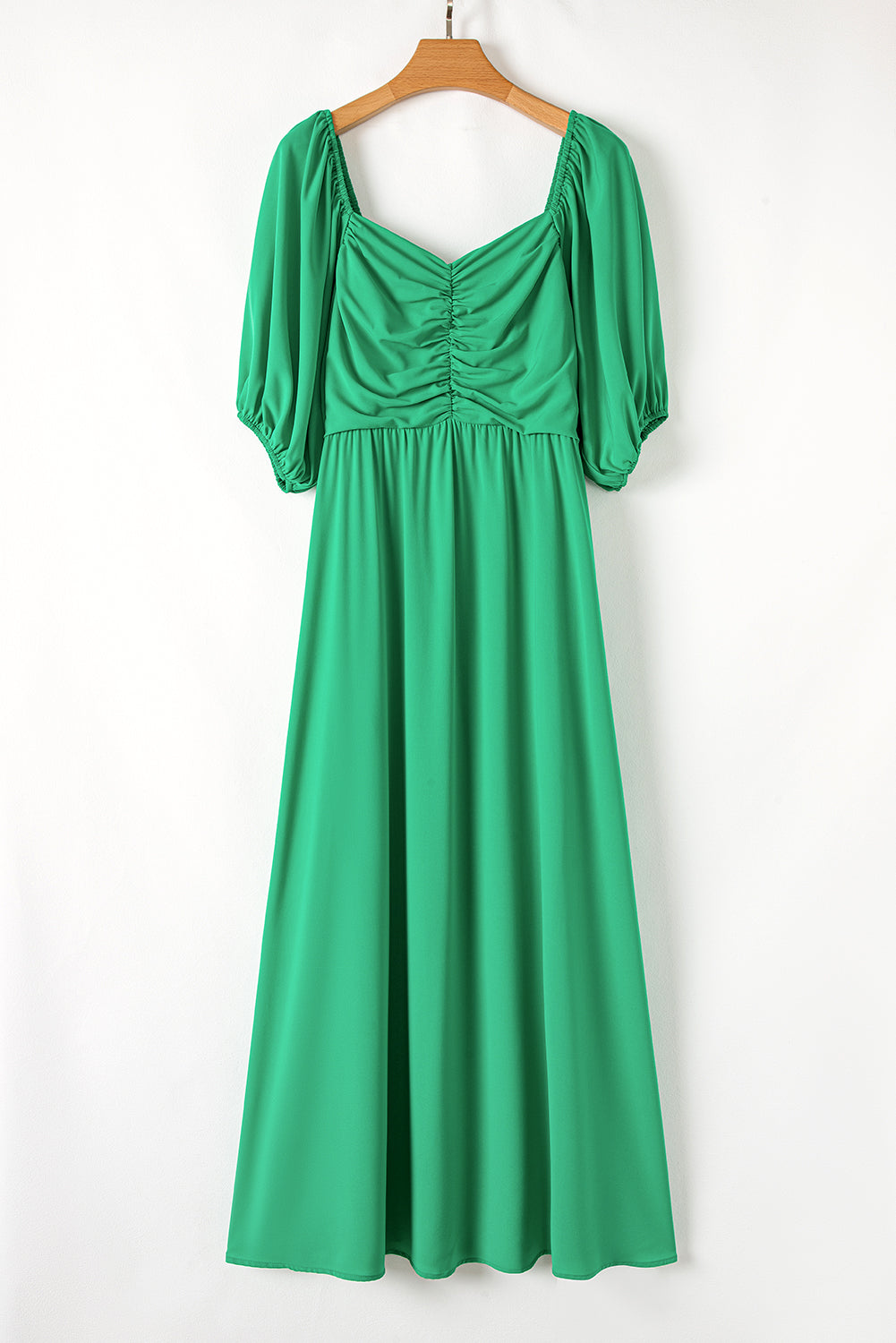 Plus Size Bright Green Ruched Front Puff Sleeve Long Dress Dear-Lover Dropshipping