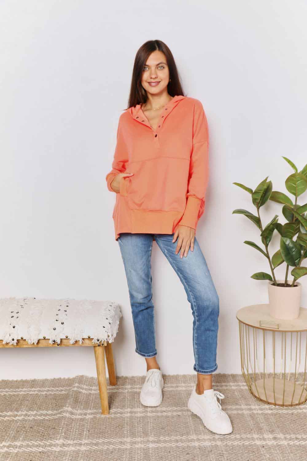 Chic quarter-snap hoodie for women - Love Salve 