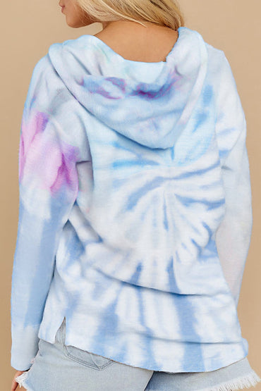 Colorful tie-dye drawstring hoodie with long sleeves