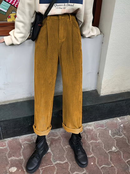 Corduroy High Waist Cropped Straight Pants.