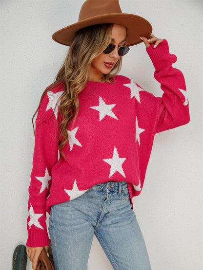 Star Round Neck Dropped Shoulder Sweater.