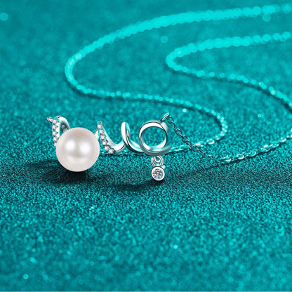 Natural Pearl Moissanite 925 Sterling Silver Necklace.