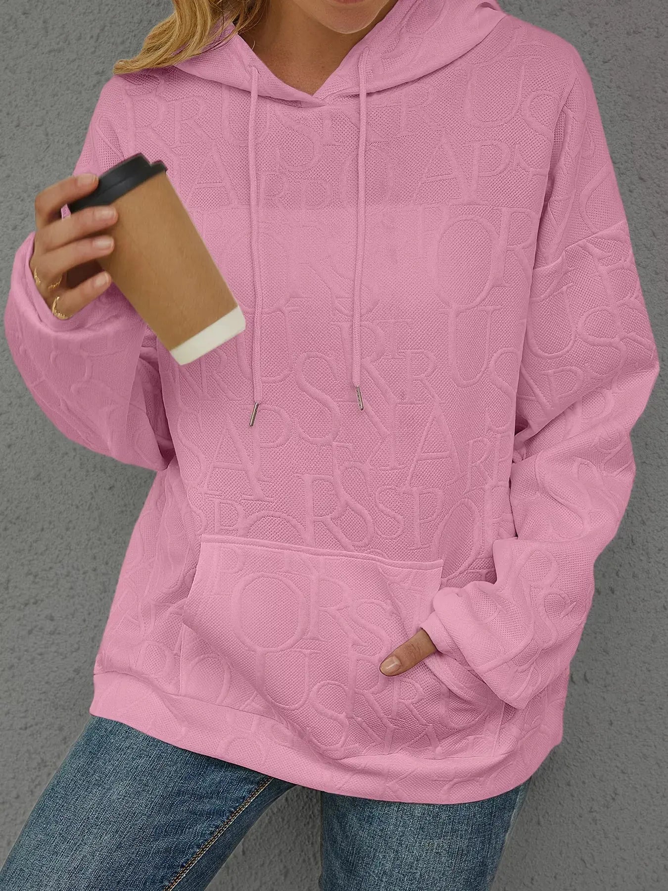 Full Size Embossed Lettering Casual Hoodie Plus Size Simply Love