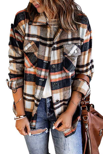 Chic geometric plaid pocket shacket for cozy layering