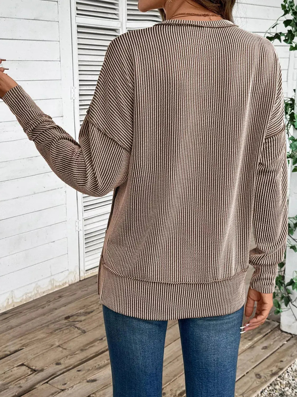 Side Slit Round Neck Sweatshirt Simply Love