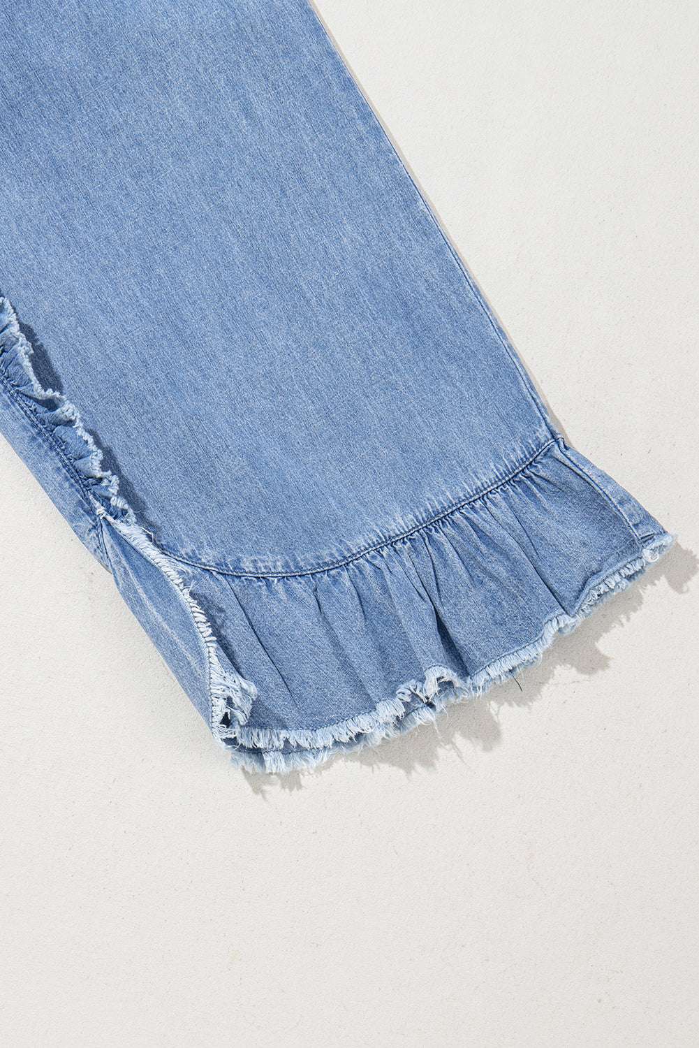 Plus Size Ruffled Ankle Jeans with Lace-Up Waist in Blue