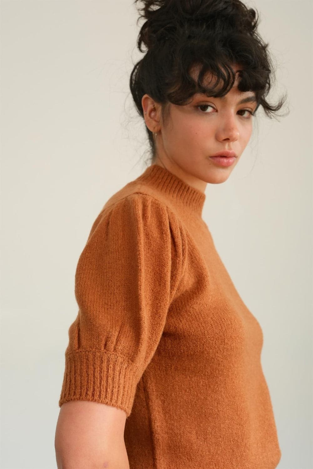 HYFVE Mock Neck Puff Sleeve Sweater.