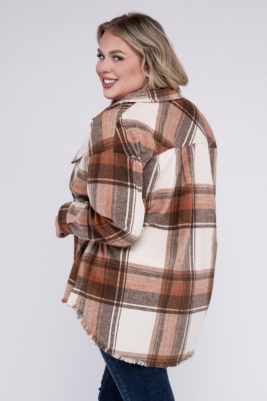 Plus size plaid shirt jacket