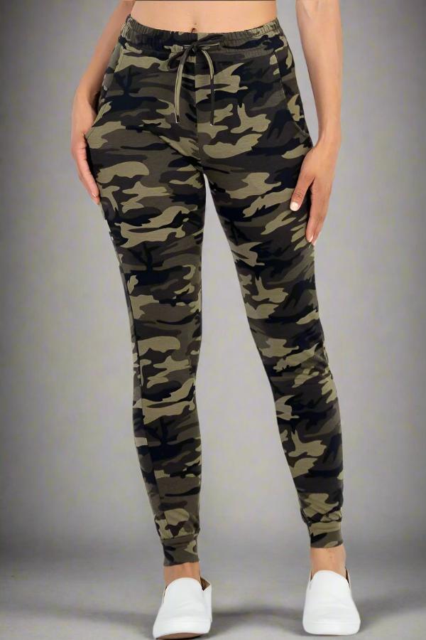 French Terry Camo Print Joggers - Soft & Stretchy Women's Joggers Small - 3X Coco’s Tee Boutique