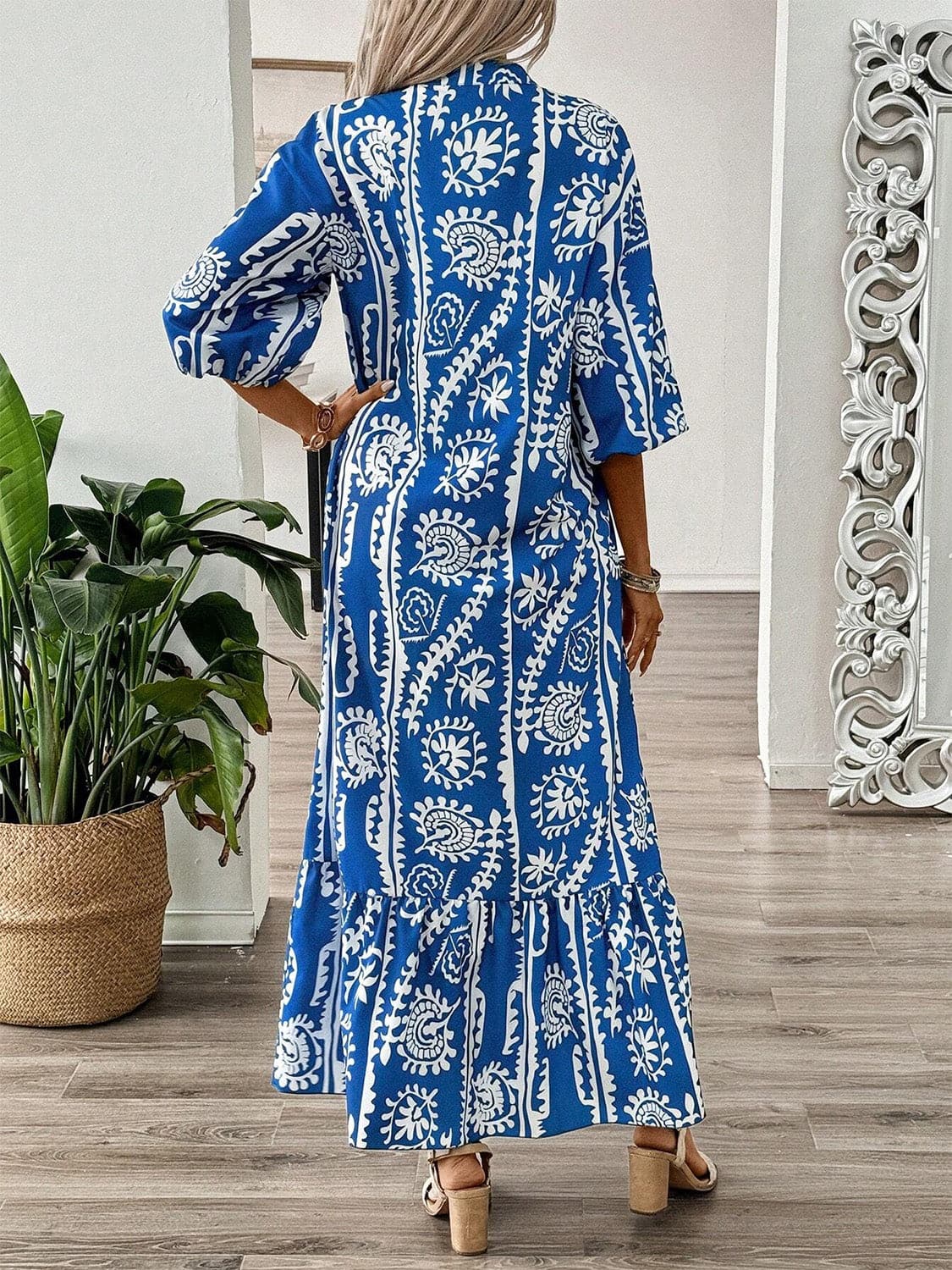 Floral printed notched half sleeve maxi dress