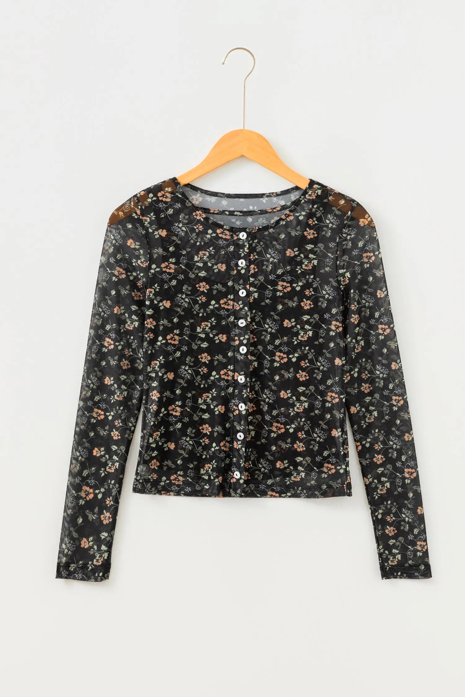 Black Floral Print Mesh Tank Cardigan Set 2pc Button Front Slim Dear-Lover Dropshipping