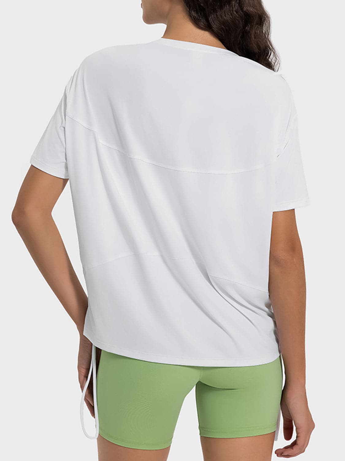 Drawstring Round Neck Short Sleeve Active T-Shirt.