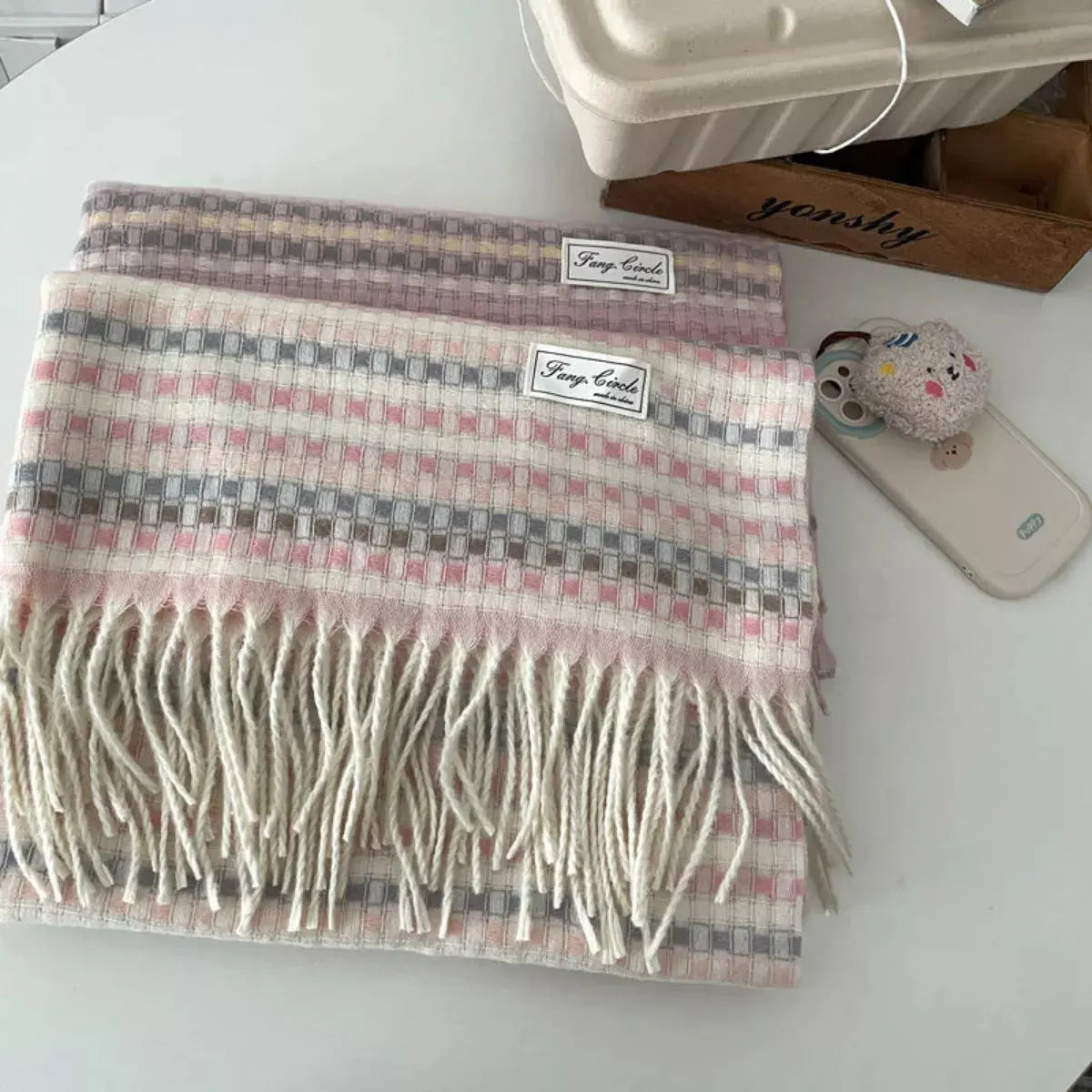 Plaid Fringe Warm Scarf Simply Love