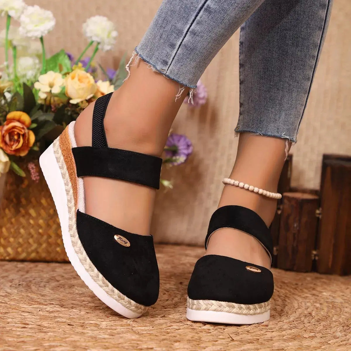 Espadrille Wedge Sandals with Ankle Strap Simply Love
