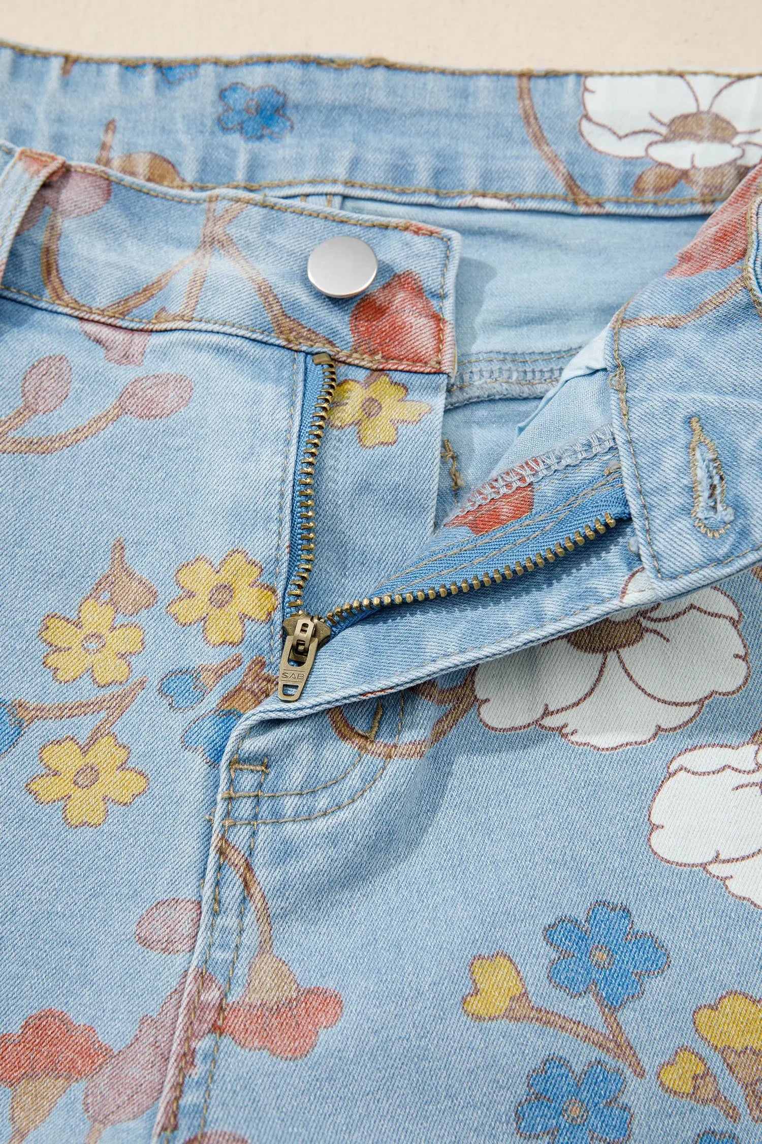 Sky Blue Floral Printed Raw Hem Shift Jeans for Women Dear-Lover Dropshipping